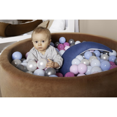 Piscina rotonda grigia per bambini con 300 palline colorate, velluto Piscina rotonda grigia per bambini con 300 palline colorate, velluto